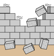イラスト：ブロック塀が倒壊している様子