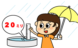 イラスト：降水量を量っているところ