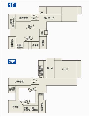 平面図：藤原文化センター1階、2階
