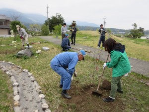 写真:ハナミズキを植樹をする地域ボランティアの皆さん