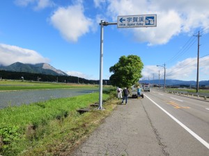 写真：国道306号の草を軽トラックと草刈り機できれいに刈り取る様子